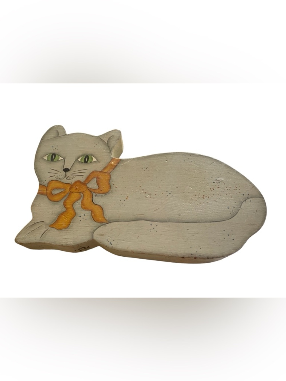 Vintage Gray Cat With Green Eyes Folk Art Door Stop